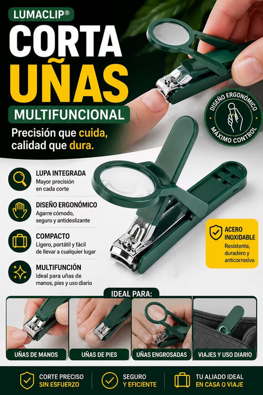 🔥 2×1 Cortauñas Lupa Ergonómico Multifuncional de Acero inoxidable