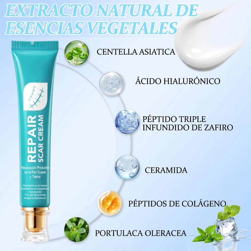 CREMA REPARADORA DE CICATRICES - ANTIGUAS Y RECIENTES, QUEMADURAS Y MÁS